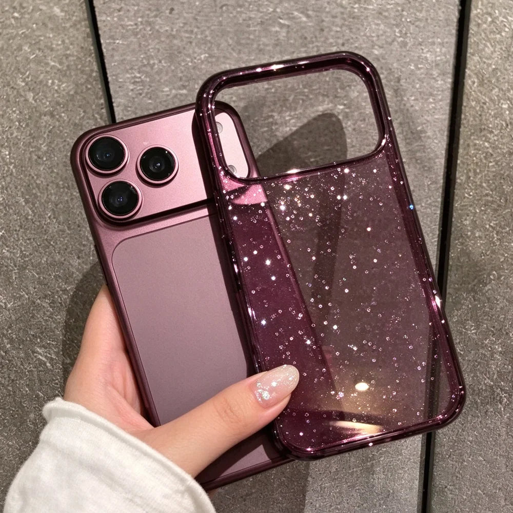 Funkelnde Bordeauxrote Schutzhülle für iPhone 18 Pro & iPhone 18 Pro Max – Transparente Weiche Hülle mit Glitzerdetails Kaufschwan®