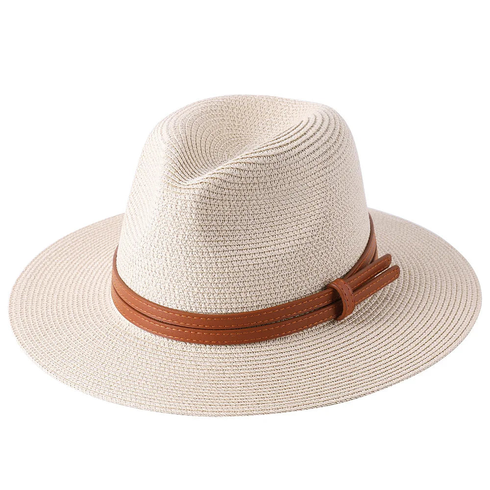 Großer Strohhut für Damen & Herren – Sommer Fedora mit breiter Krempe, Strand Sonnenhut mit UV-Schutz Kaufschwan® Beige 56-58cm