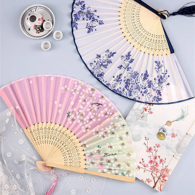Vintage Seiden-Faltfächer | Chinesische & Japanische Bambusfächer | Tanzrequisiten | Heimdekoration & Geschenke Kaufschwan®