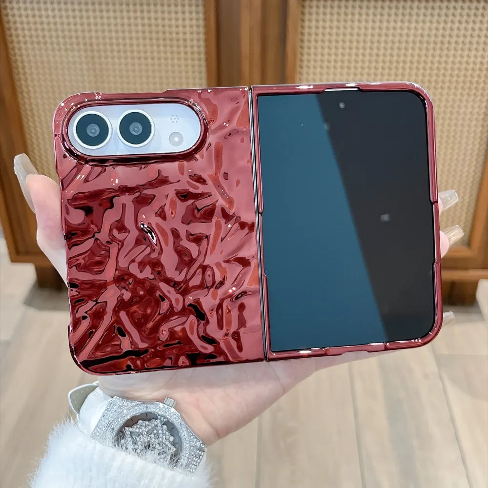 Galvanisierte Schutzhülle mit Wasserwellenstruktur für iPhone Duo Fold – Farbige Hart-PC-Hülle mit Stoß- und Scharnierschutz Kaufschwan®