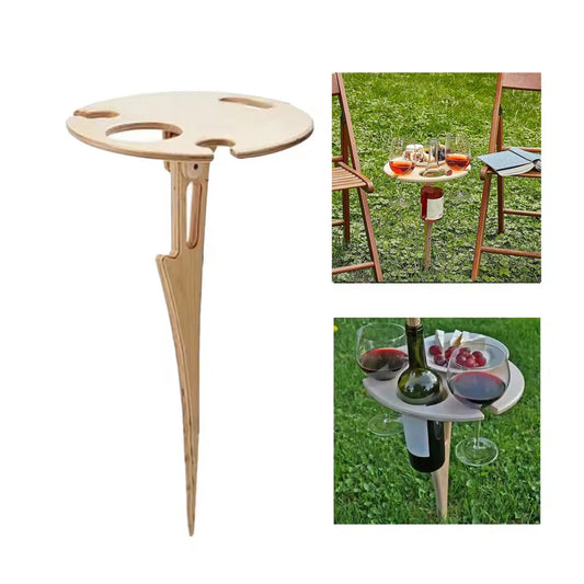 Tragbarer Faltbarer Holz Weintisch – Outdoor Glas- & Flaschenhalter | Picknick, Strand & Garten Party Wein Stand Kaufschwan®