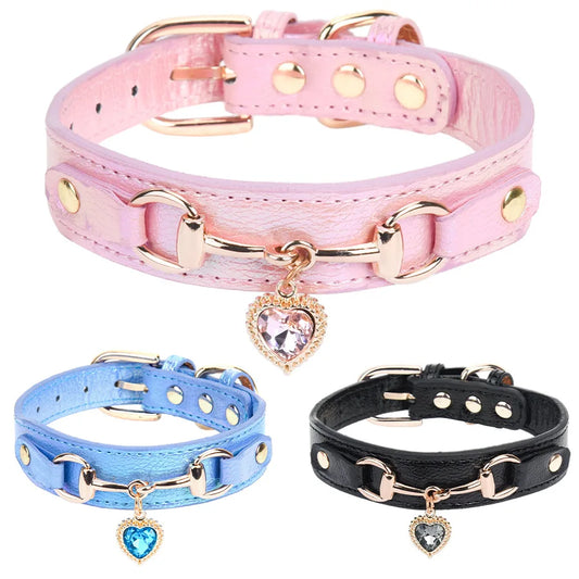 Glänzendes Strass Hundehalsband Love Design Leder Verstellbar Stilvolles Schmuck Halsband für Hunde Kaufschwan®
