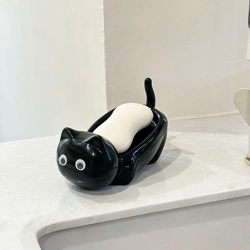 Seifenschale mit großäugiger Katze – Niedliche katzenförmige Seifenschale für Badezimmerdekoration Kaufschwan®