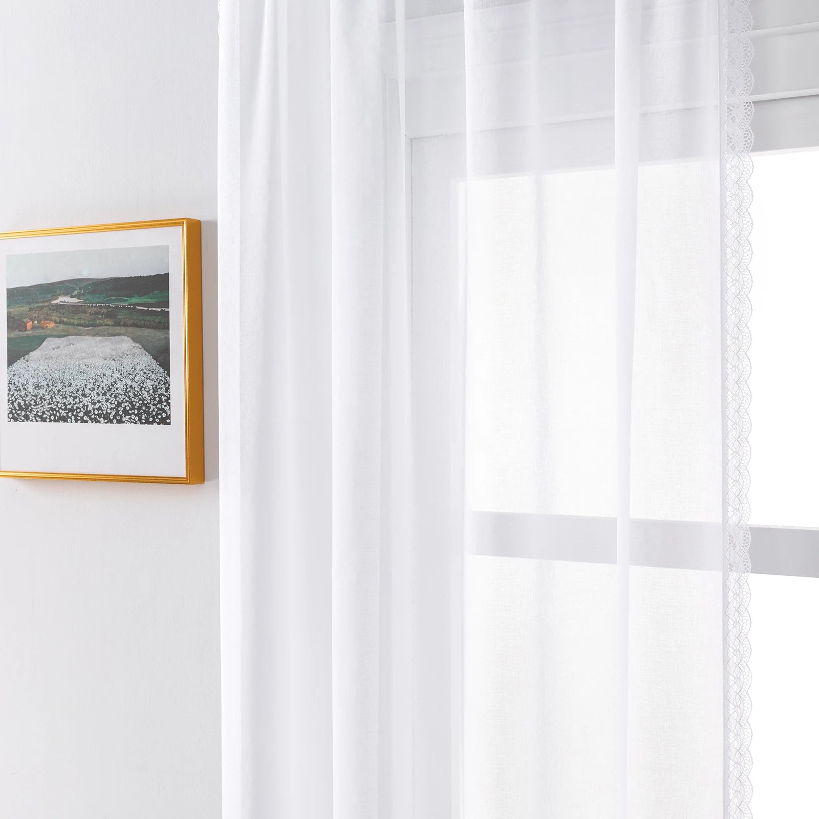 Kurzer Weißer Bestickter Spitzen Transparenter Vorhang Tüll Voile für Küche Schlafzimmer Fenster Kaufschwan®