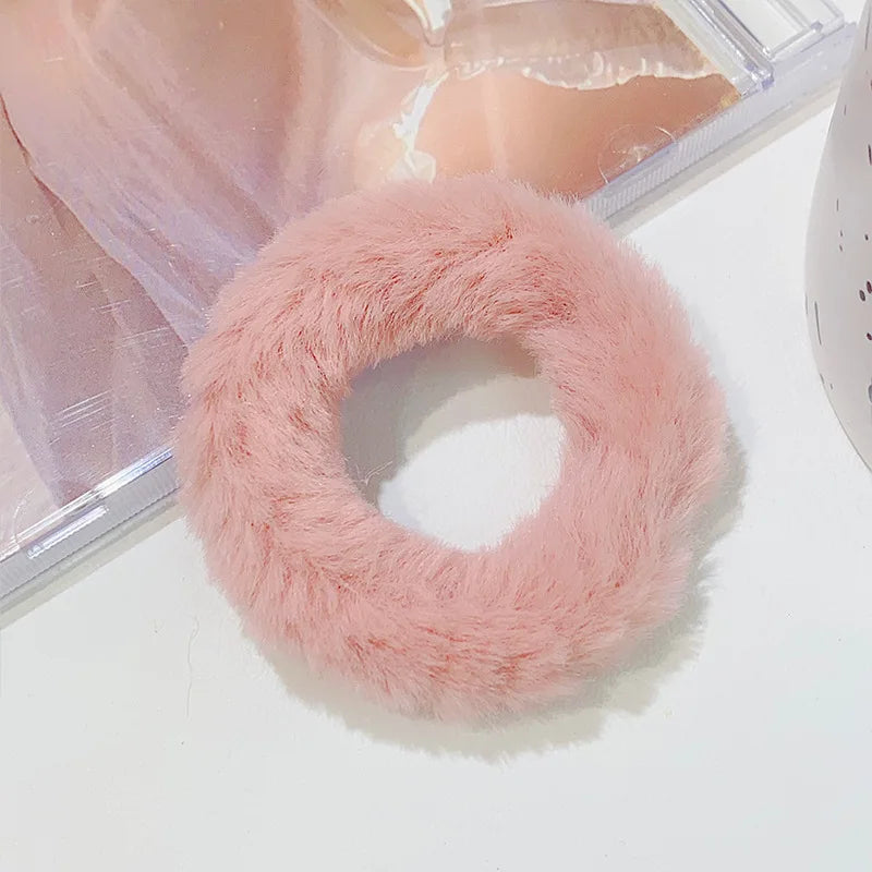 Bunte Flauschige Haargummis | Plüsch-Scrunchies für Damen & Mädchen | Weiche Elastische Pferdeschwanzhalter Kaufschwan® Dunkles Rosa