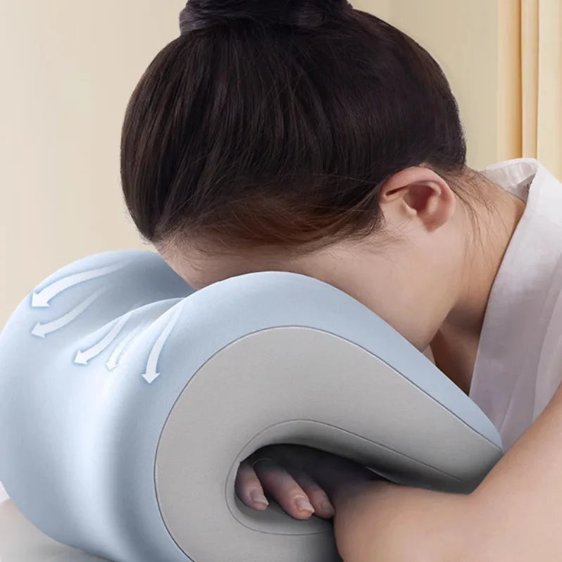 Ergonomisches Büro-Nackenkissen | Für Rückenlage & natürlichen Schlaf | Tragbares hellblaues Nackenstützkissen mit verstellbarem Gurt Kaufschwan®