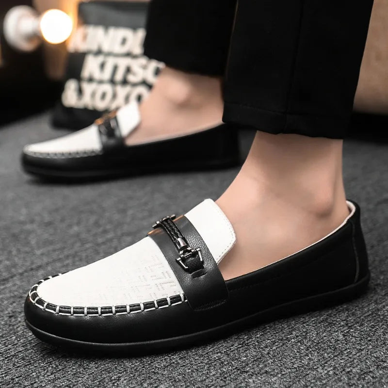Herren Leder-Loafer – Klassische Runde Mokassins | Flache Slip-On Freizeitschuhe aus Weichem PU-Leder für Büro & Alltag Kaufschwan®