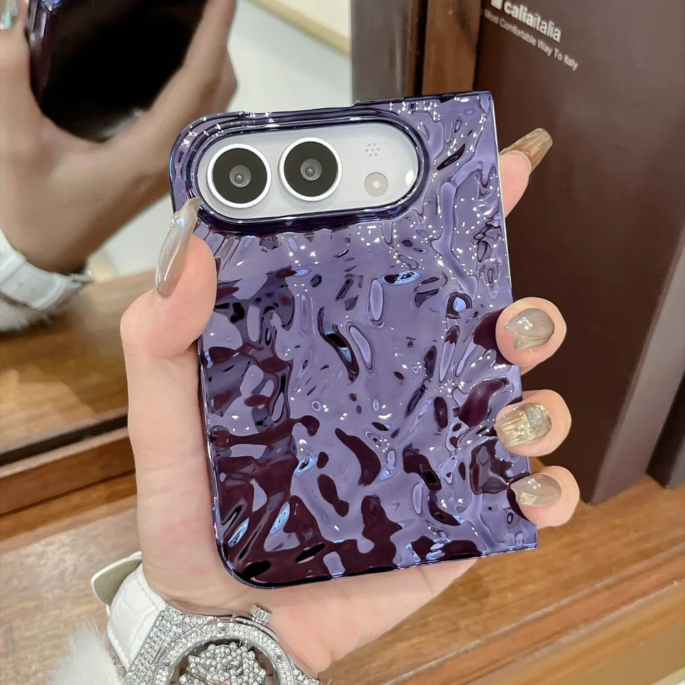 Galvanisierte Schutzhülle mit Wasserwellenstruktur für iPhone Duo Fold – Farbige Hart-PC-Hülle mit Stoß- und Scharnierschutz Kaufschwan®