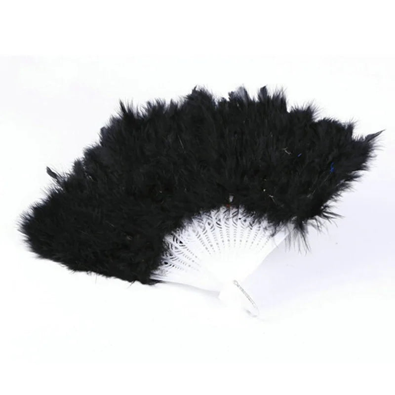 9 Farben Feder-Handfächer | Faltbarer Kostüm- und Tanzfächer für Hochzeiten & Showgirls Kaufschwan® Schwarz