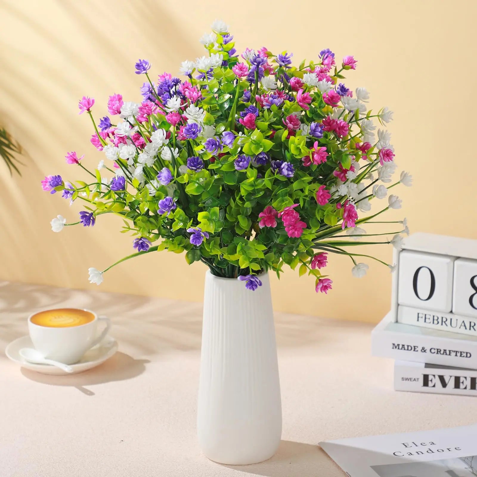 4 Bündel Künstliche Pflanzen – UV-beständige Kunststoffbüsche & Blumen für Zuhause, Bauernhaus, Hochzeit, Garten & Veranda Kaufschwan®