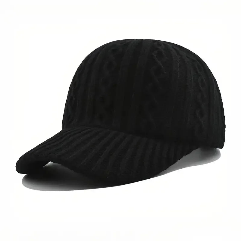 Trendige Gestrickte Baseballkappe | Herren & Damen Herbst/Winter Fashion Peaked Hat | Vielseitig & Warm Kaufschwan® Schwarz Einstellbar