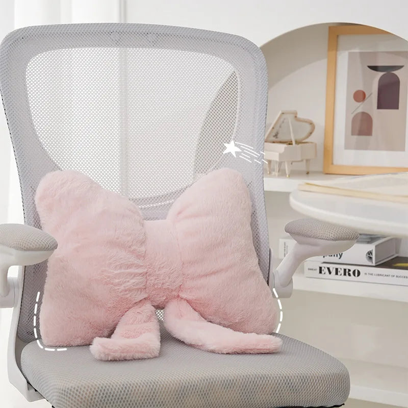 Rosa Schleifen Sofa-Kissen | Imitiertes Kaninchenfell Kissen | Bequeme Rückenlehne fürs Auto & Sofa | Ins Style Wohnkultur Kaufschwan®