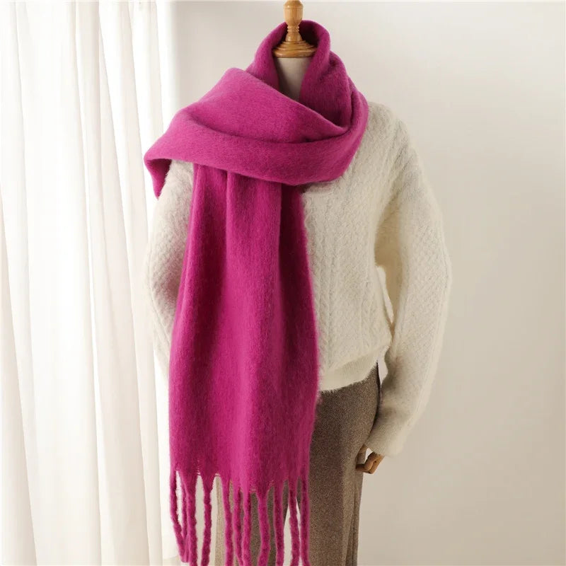 Winter Schal für Damen | Kaschmir-Optik Pashmina Tuch | Weiches Warmes XXL Umschlagtuch mit Fransen & Poncho-Stil Kaufschwan® Pink