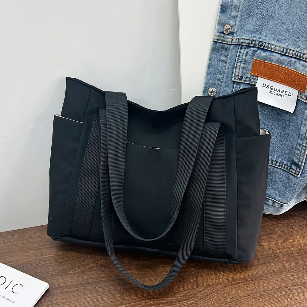 Große Kapazität Casual Tote Bag für Damen – Leichte Oxford Stoff Schultertasche | Trendige Handtasche für Arbeit & Alltag Kaufschwan® Schwarz