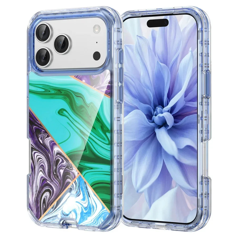 3-in-1 Mehrschichtige Stoßfeste Armor-Schutzhülle für iPhone 18 Pro & iPhone 18 Pro Max – Marmoroptik mit Veredelten Details Kaufschwan®