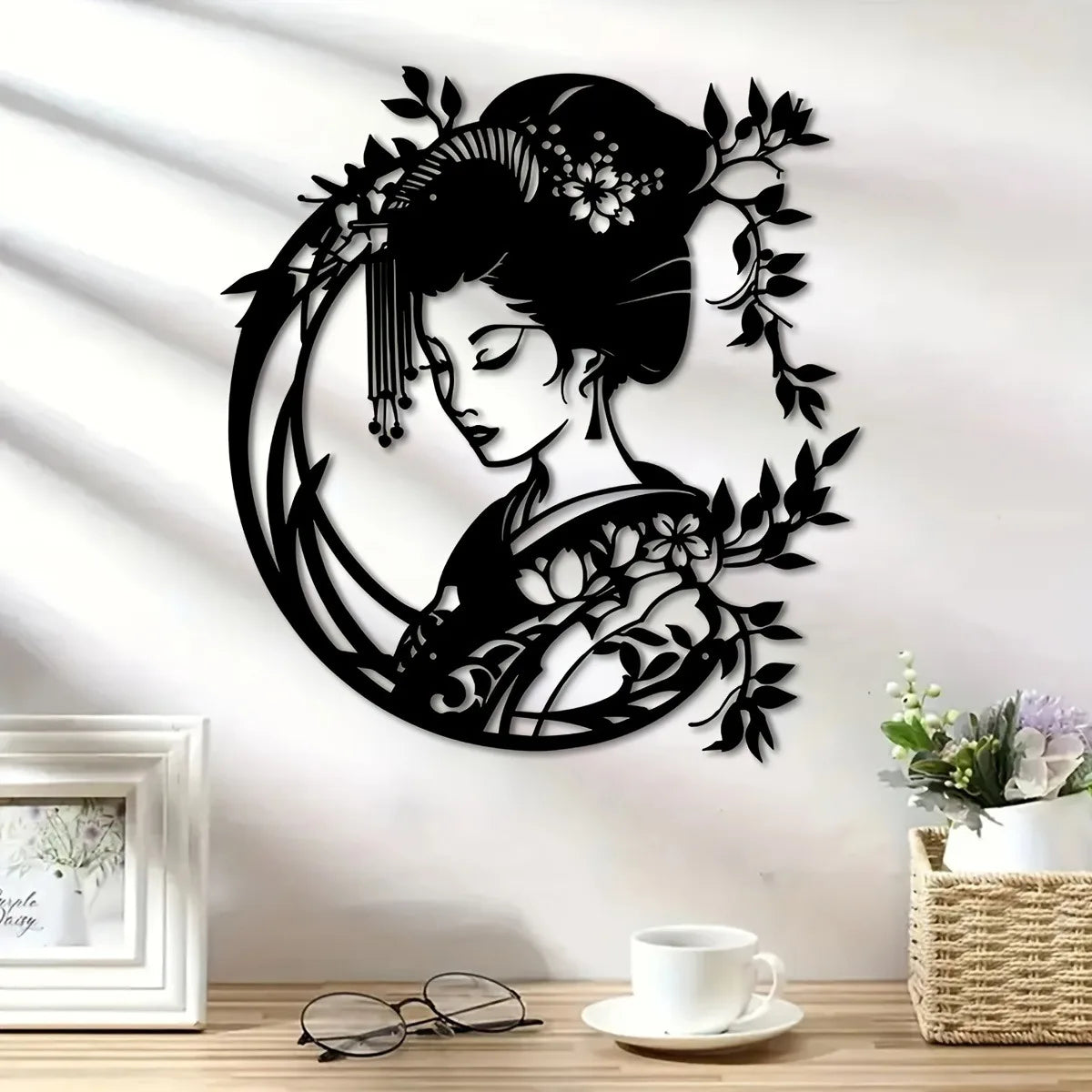 Vintage Japanische Geisha Metall Wandbild – Traditionelles Orientalisches Garten Schild Kaufschwan®