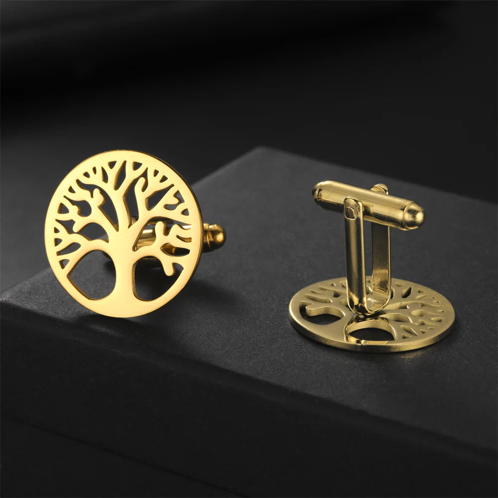 Baum des Lebens Manschettenknöpfe für Herren – Runde Edelstahl Manschetten | Elegantes Accessoire für Hochzeit, Business & Anlassmode Kaufschwan®