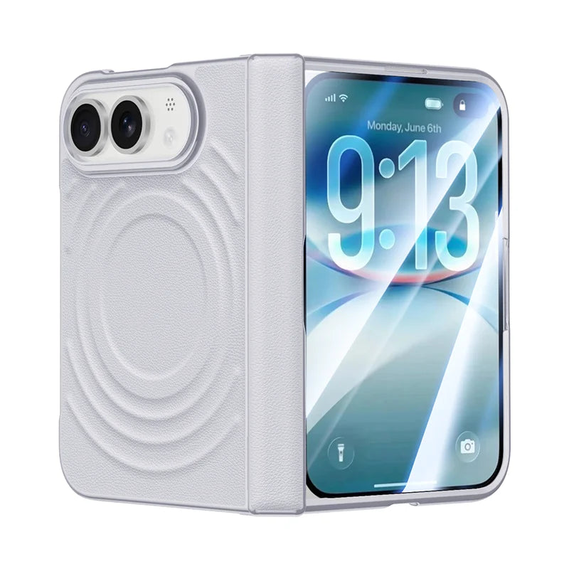 Luxuriöse Magnetische Lederhülle für iPhone Duo – MagSafe-Kompatible Schutzhülle mit Kabellosem Laden, Schutzfolie, Scharnier- und Stoßschutz Kaufschwan® Grau iPhone Duo
