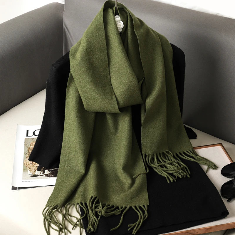 Bunte Winter Schals für Damen | Langer Kaschmir-Optik Wärmeschal | Einfarbig Hijab, Umschlagtuch & Pashmina Kopftuch
