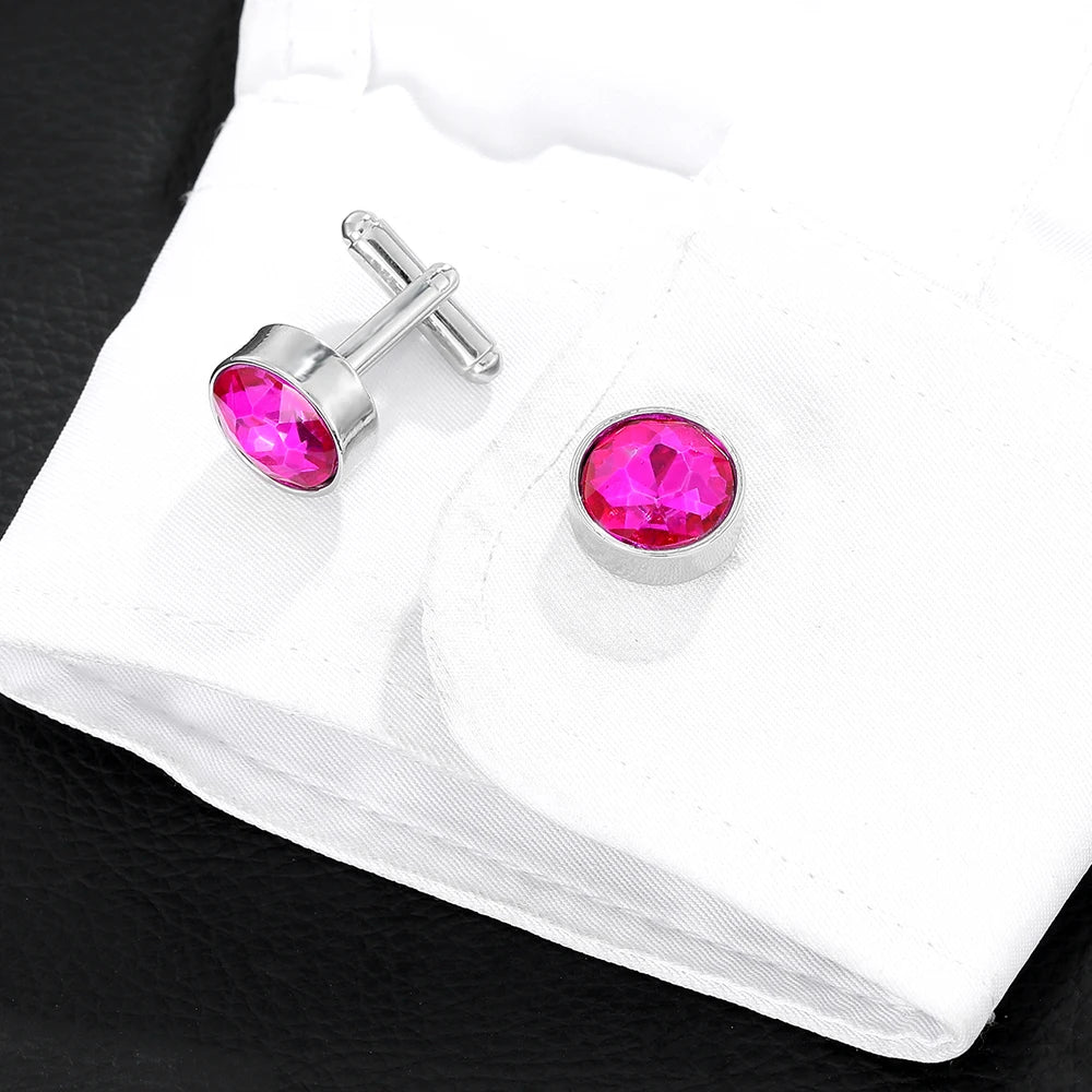 Herren Manschettenknöpfe mit Kristallstein – 18 Farben | Runde Elegante Ärmelknöpfe für Business, Hochzeit & Feier Kaufschwan®