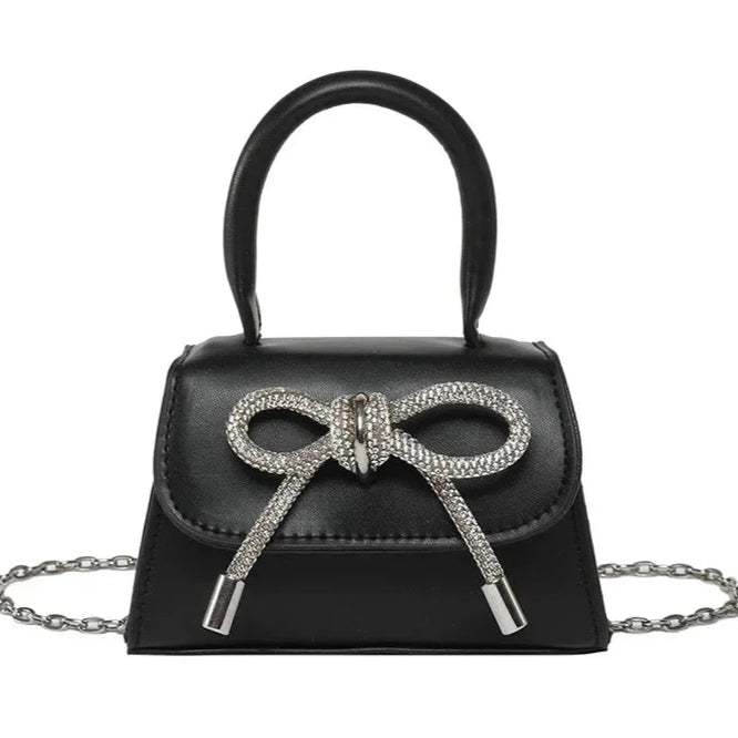 Bunte Schultertasche mit Schmetterlingsknoten – PU Leder Crossbody Ketten-Satchel & Handtasche für Damen Kaufschwan® Schwarz Glitzer