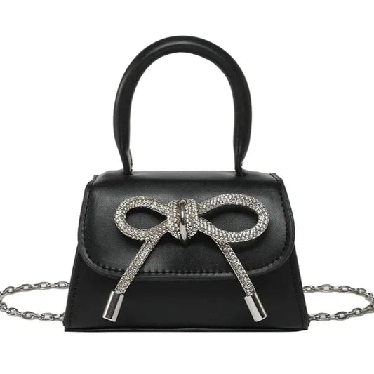 Bunte Schultertasche mit Schmetterlingsknoten – PU Leder Crossbody Ketten-Satchel & Handtasche für Damen Kaufschwan® Schwarz Glitzer