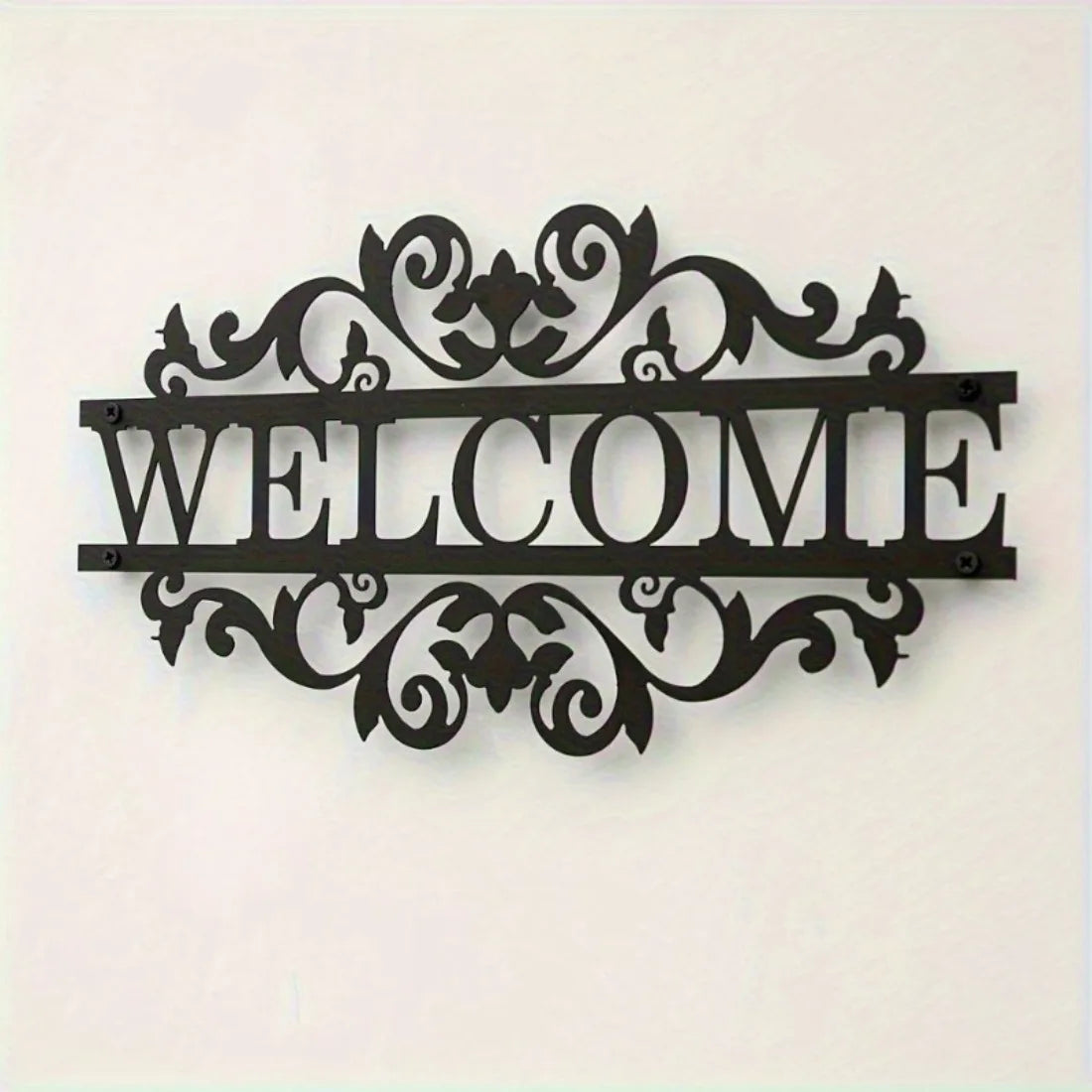 2D Flaches Schwarzes Metall Welcome Schild – Kranz Stil Schwerlast Deko Kaufschwan®