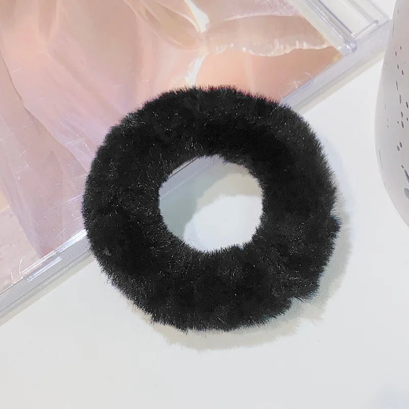 Bunte Flauschige Haargummis | Plüsch-Scrunchies für Damen & Mädchen | Weiche Elastische Pferdeschwanzhalter Kaufschwan® Schwarz 2