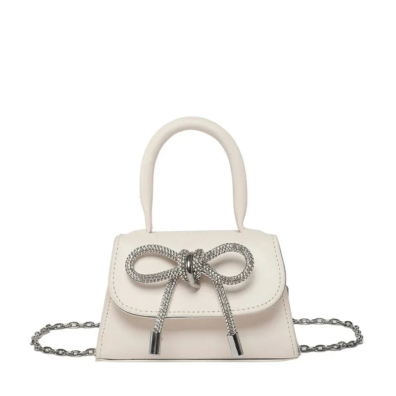 Bunte Schultertasche mit Schmetterlingsknoten – PU Leder Crossbody Ketten-Satchel & Handtasche für Damen