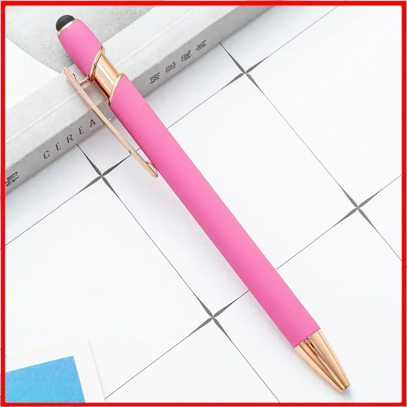 50 Stück Leichte Metall-Kugelschreiber mit Touchscreen-Spitze – Büro, Schule & Werbestifte | Individuelles Logo & Text Lasergravur Kaufschwan® Rosa (Rose) - 50 Stück