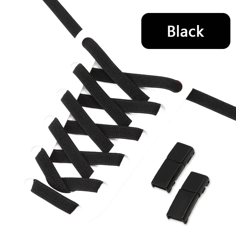Magnetische Lock-Schnürsenkel – 8mm Breite Flache Elastische No-Tie Laces | Einfaches Schuhzubehör für Sneaker & Tennisschuhe Kaufschwan® Schwarz 100cm
