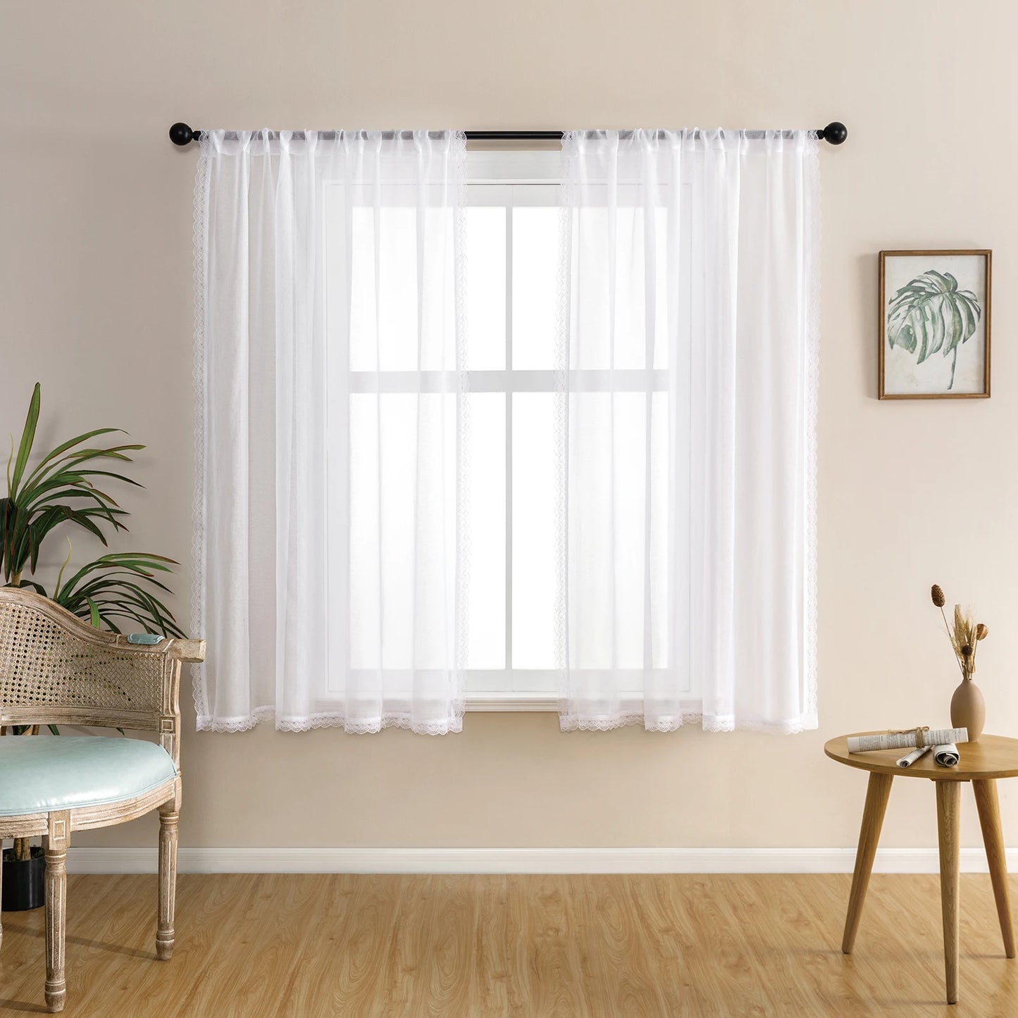 Kurzer Weißer Bestickter Spitzen Transparenter Vorhang Tüll Voile für Küche Schlafzimmer Fenster Kaufschwan®