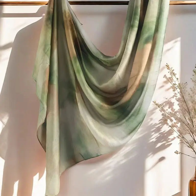 Wasserfarben Blumen Modal Hijab – Leichter Atmungsaktiver Baumwolle Viskose Schal | Damen Muslimisches Kopftuch & Eleganter Schal Kaufschwan® Grün-Mix