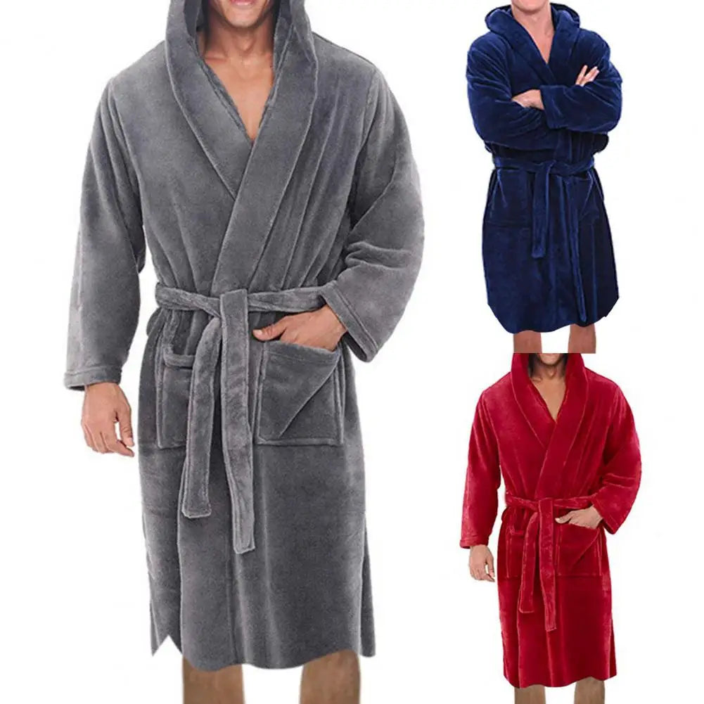 Herren Bademantel mit Kapuze aus Flanell – Warmer Morgenmantel mit Gürtel & Taschen, Weicher Schlafanzug für Zuhause Kaufschwan®