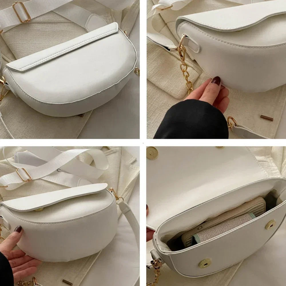 Damen Vintage Doppelriemen Schultertasche – Einfarbige PU Leder Crossbody Handtasche & Geldbörse Kaufschwan®