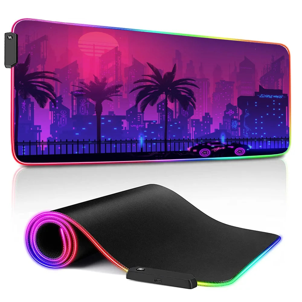 LED RGB Gaming Mauspad – Cyber Neon City Erweiterte Schreibtischmatte für E-Sports Tastatur und Laptop Kaufschwan®