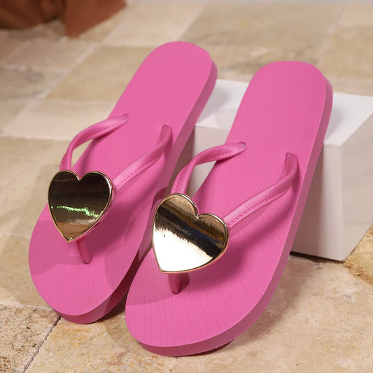 Damen Sommer Flip-Flops | Herz-Design Slipper | Freizeit-, Strand- & Hausschuhe | Größe 43