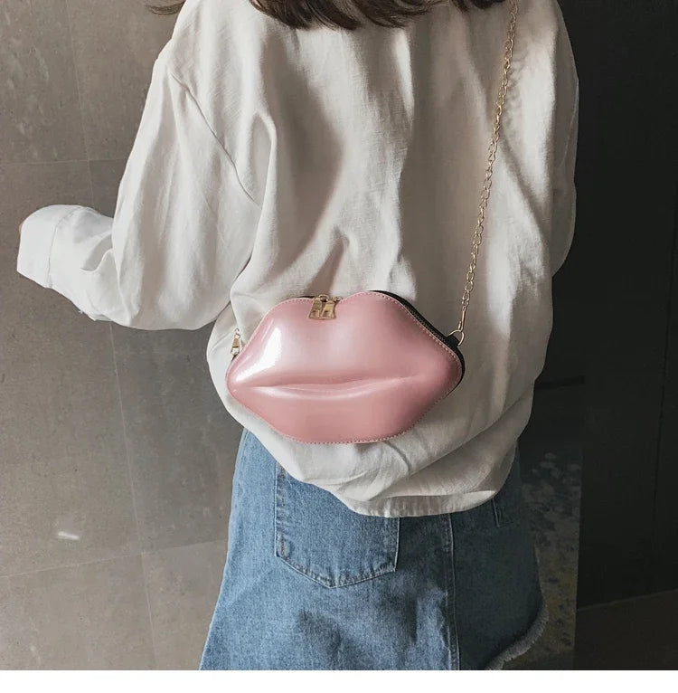 Lippen Design Schultertasche – Luxus Designer-inspirierte Damen Messenger & Handtasche | Einfarbige Zipper Umhängetasche Kaufschwan®