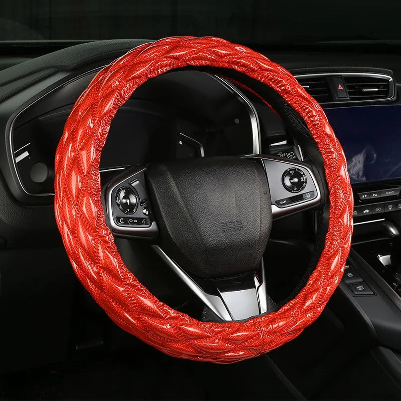 Gesteppter Lenkradbezug aus PU-Kunstleder – Einfach Anzubringende Universelle Lenkradabdeckung fürs Auto Kaufschwan® Rot