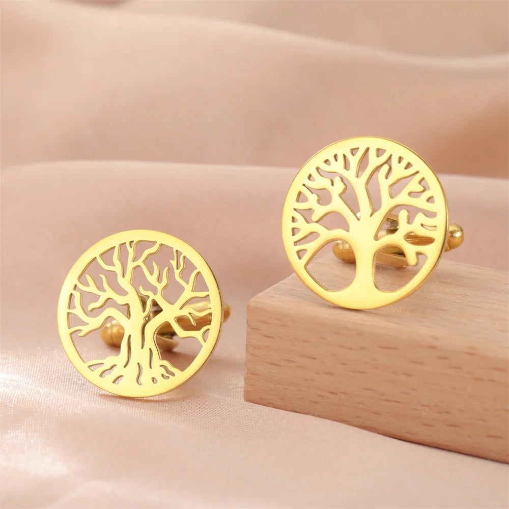 Baum des Lebens Manschettenknöpfe für Herren – Runde Edelstahl Manschetten | Elegantes Accessoire für Hochzeit, Business & Anlassmode Kaufschwan®