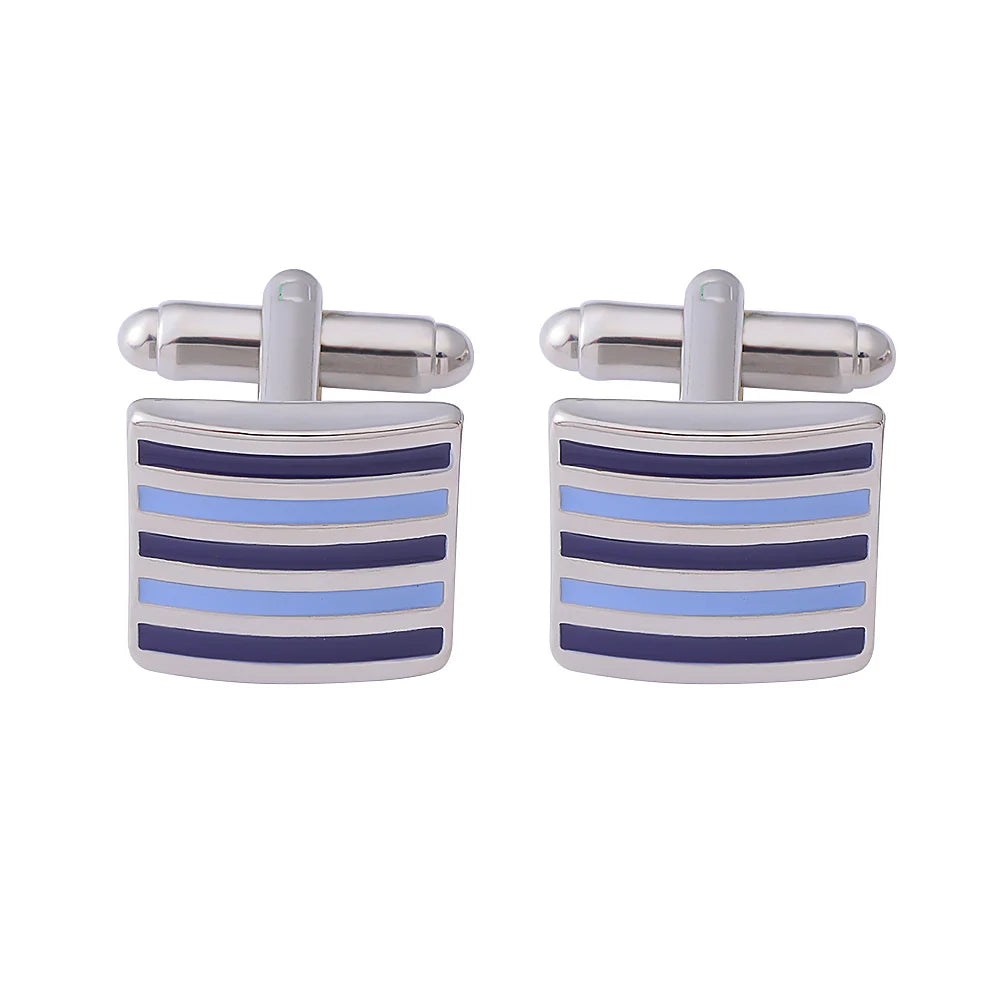 Neo-Gothic Royalblaue Herren Manschettenknöpfe – Hochwertige Französische Legierung | Quadratisches Emaille Streifen-Design für Business & Luxus Kaufschwan® Blau