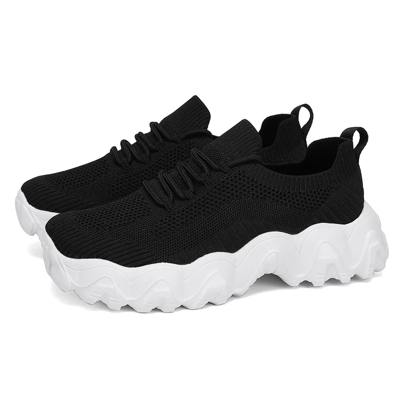 Damen Mesh-Sneaker mit Schnürung – Leichte Atmungsaktive Schuhe | Modische Bequeme Trainings- & Walkingschuhe Kaufschwan® Schwarz Weiß 38