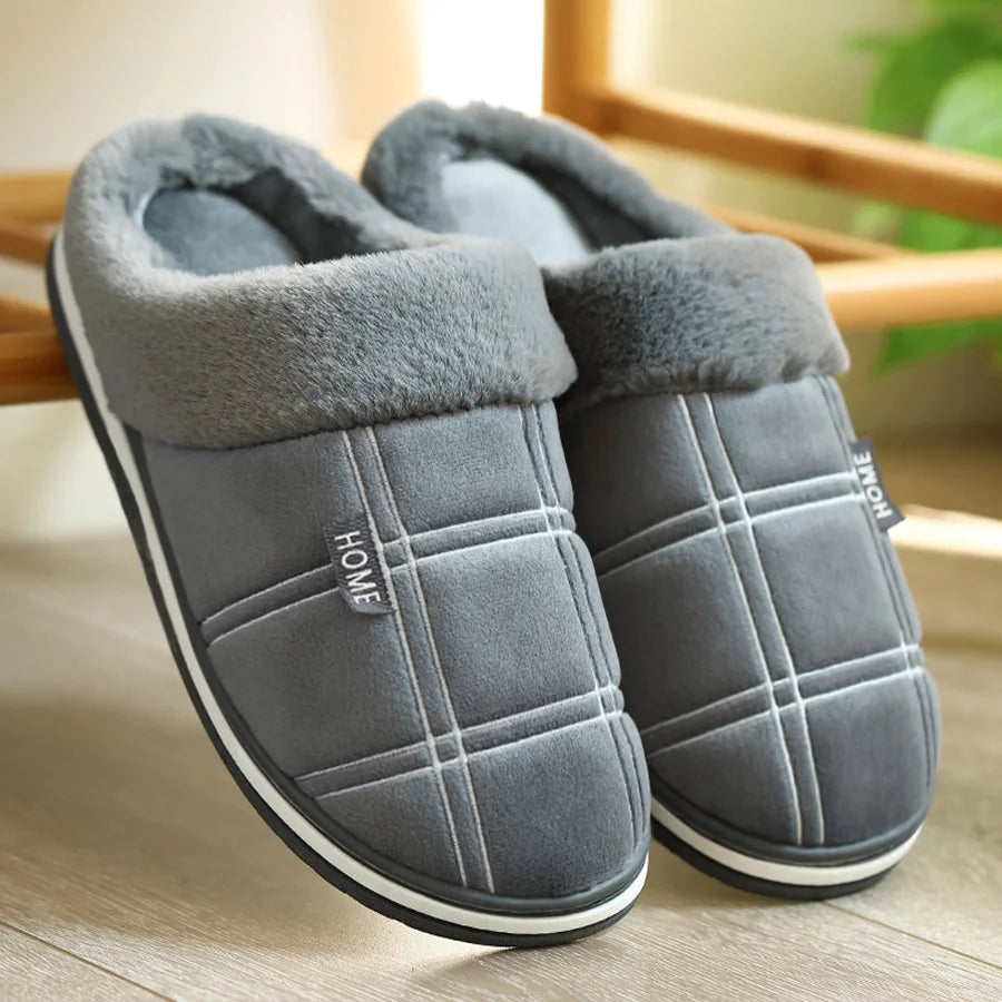 Herren Hausschuhe Kariert mit Memory-Schaum | Warme Plüsch Winter-Schuhe | Rutschfeste Hausschuhe Schwarz | Größe 50–51 Kaufschwan® Grau 40-41