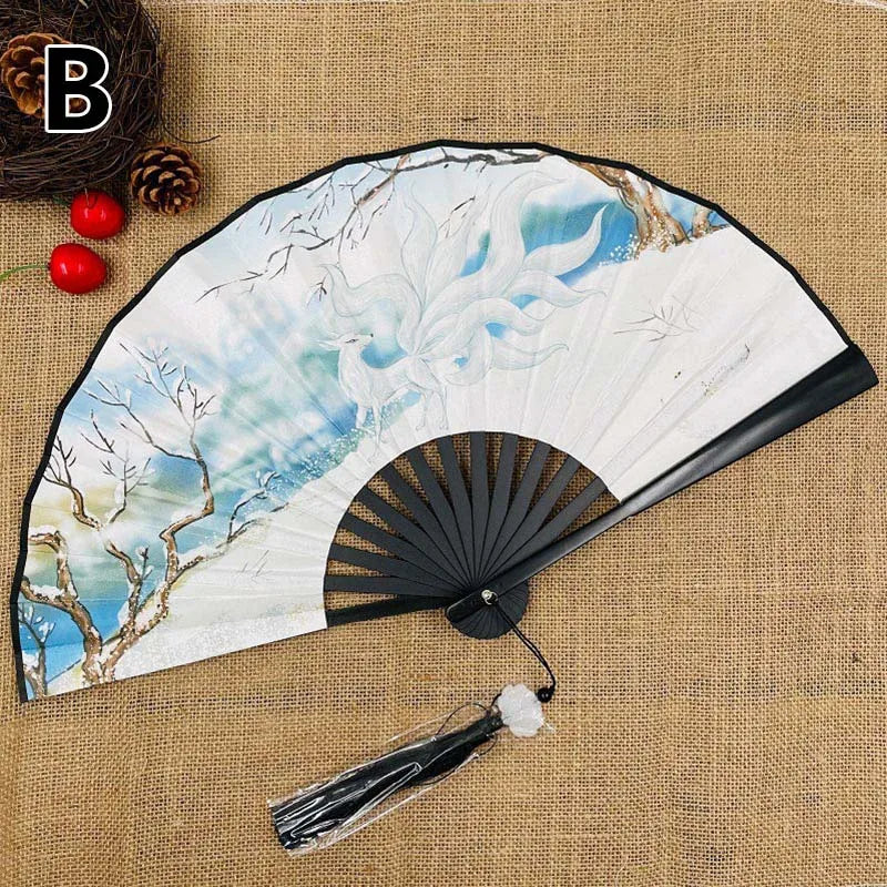 Retro Drachen Faltfächer | Beidseitiger Seidenstoff Handfächer | 8-Zoll Tragbarer Chinesischer Hanfu Fächer für Damen & Herren Kaufschwan® Design 5