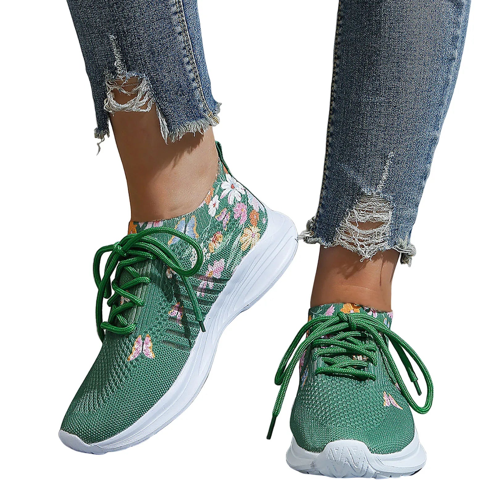 Damen Atmungsaktive Strick-Sneaker – Flying Weave Mesh Schnürschuhe | Runde Zehenform, Weiche Sohle & Bequeme Freizeitschuhe Kaufschwan®