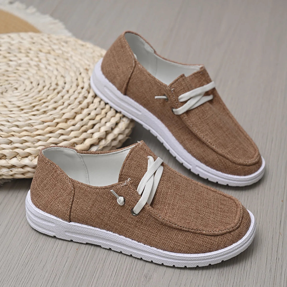 Frühling & Herbst Damen Vulcanized Sportschuhe – Modische Flache Sneaker | Bequeme Freizeitschuhe für Jeden Tag Kaufschwan® Hellbraun 36