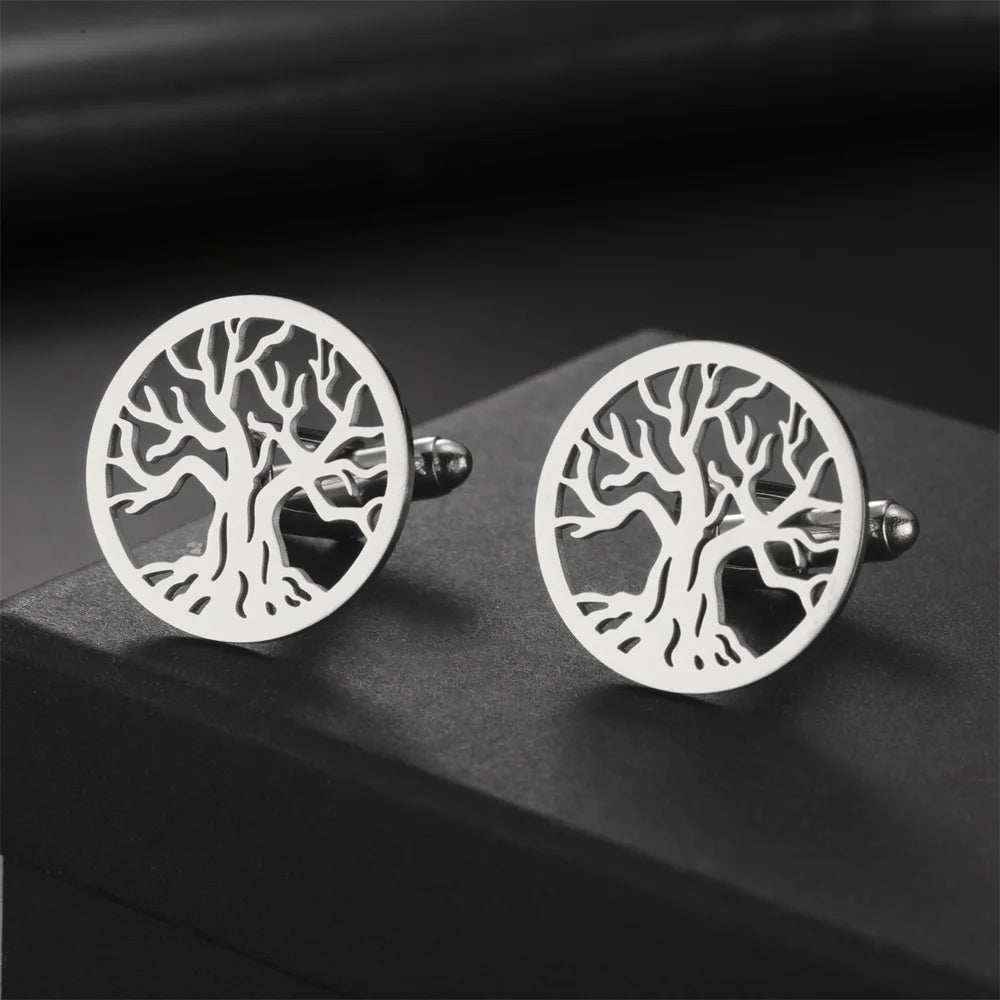 Baum des Lebens Manschettenknöpfe für Herren – Runde Edelstahl Manschetten | Elegantes Accessoire für Hochzeit, Business & Anlassmode Kaufschwan®