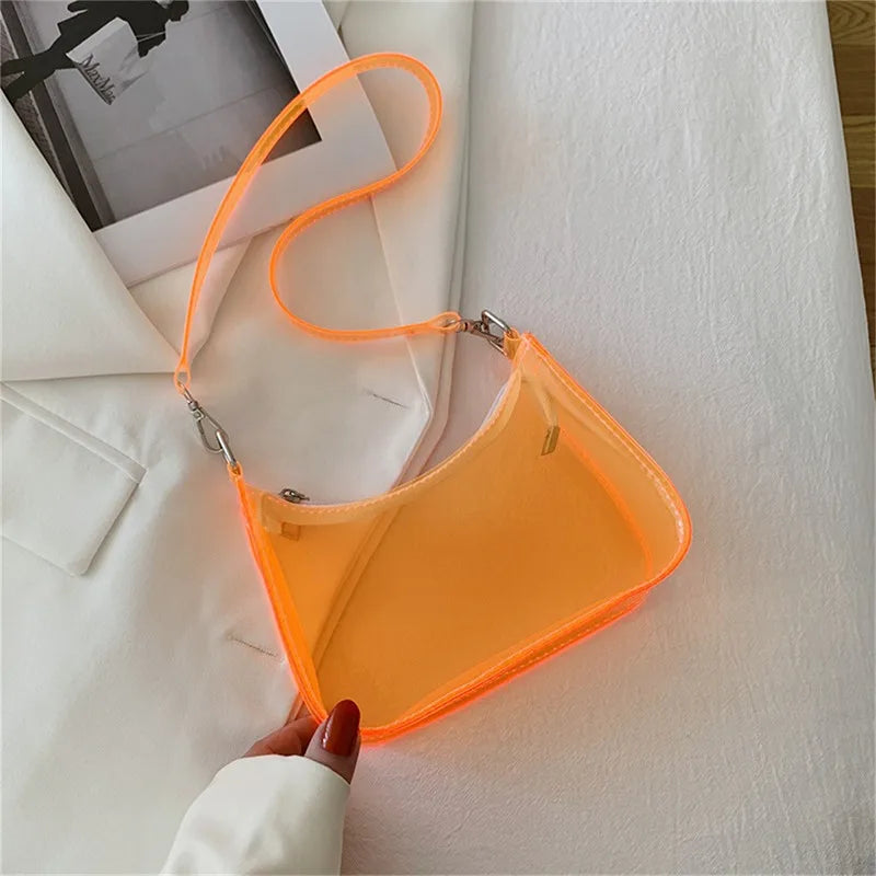 Transparente Jelly Umhängetasche – Kleine Zipper Underarm Tasche & Modische Handtasche für Damen Kaufschwan® Orange