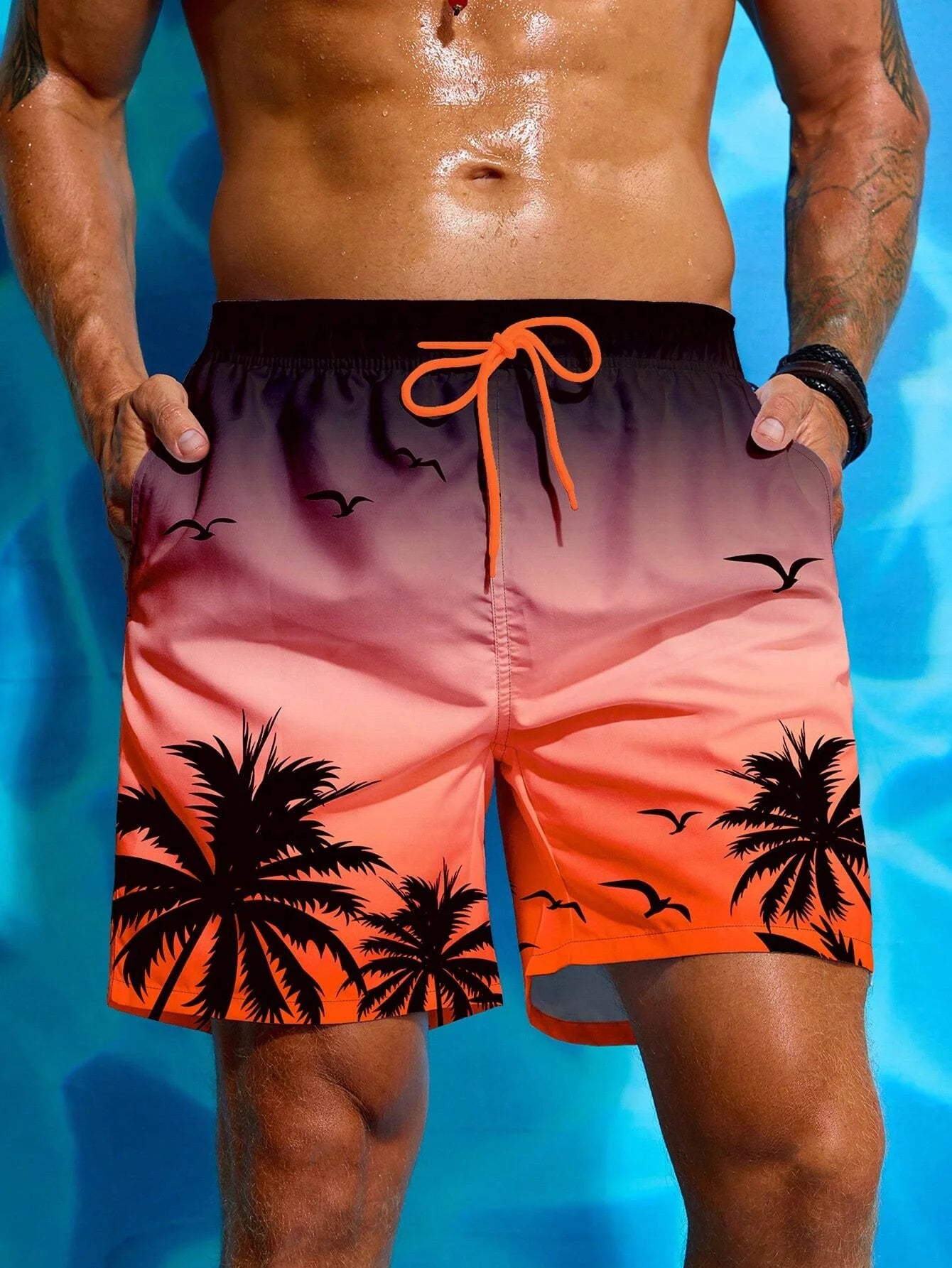Herren Badeshorts mit Palmenmuster – Sommer Boardshorts mit Kordelzug | 3D Druck Atmungsaktive Strandshorts Streetwear