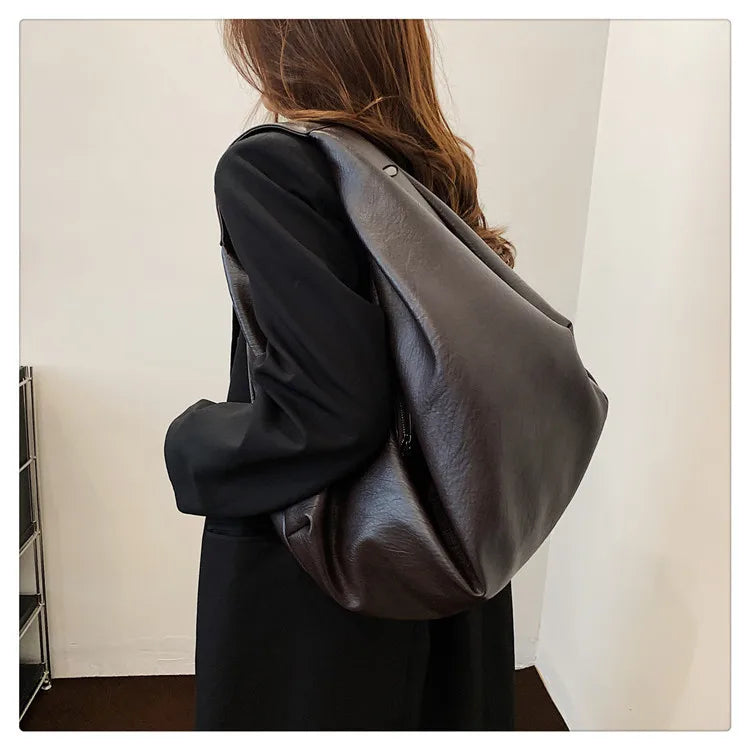 Große Schwarze Schultertasche für Damen – Hobo Shopper Tote | Weiche Leder Umhängetasche für Reisen & Alltag Kaufschwan®